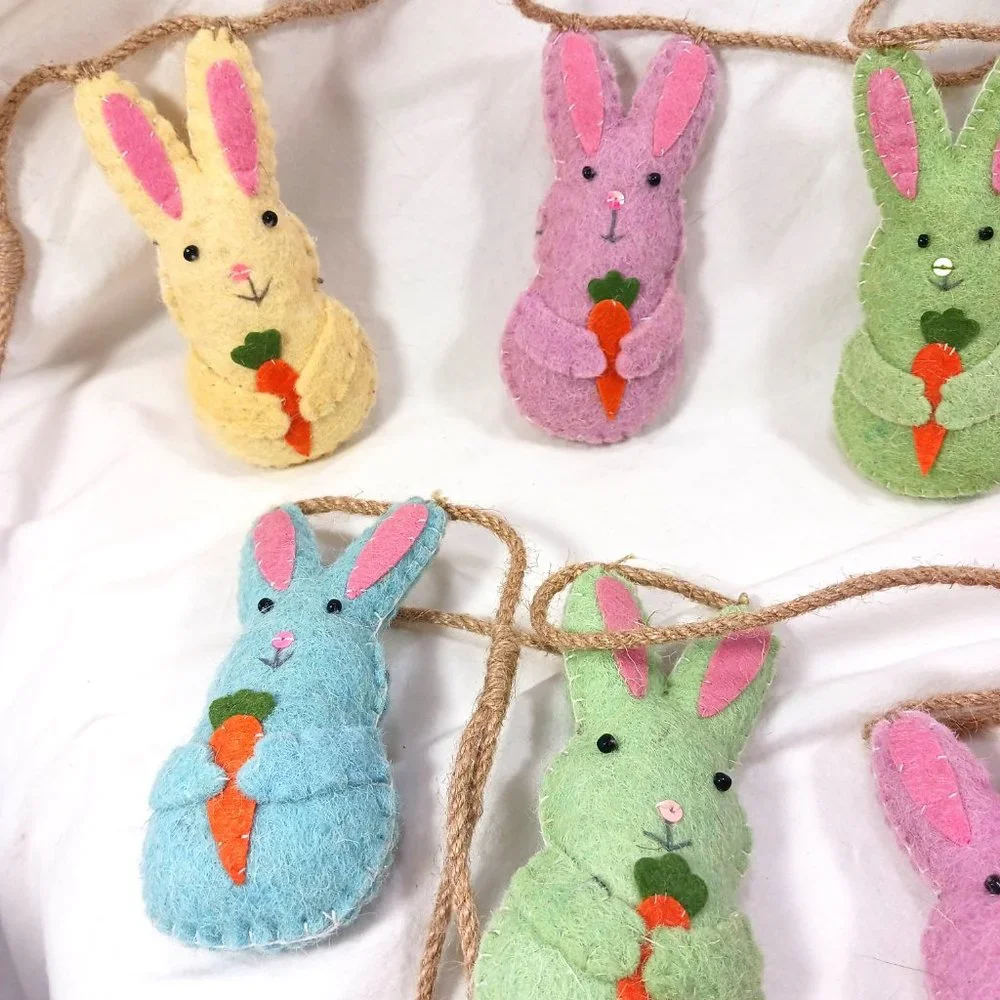 Cottontail Lane Wool Felt Twine Easter Garland Bunny Rabbits Stuffed Pastel 6ft